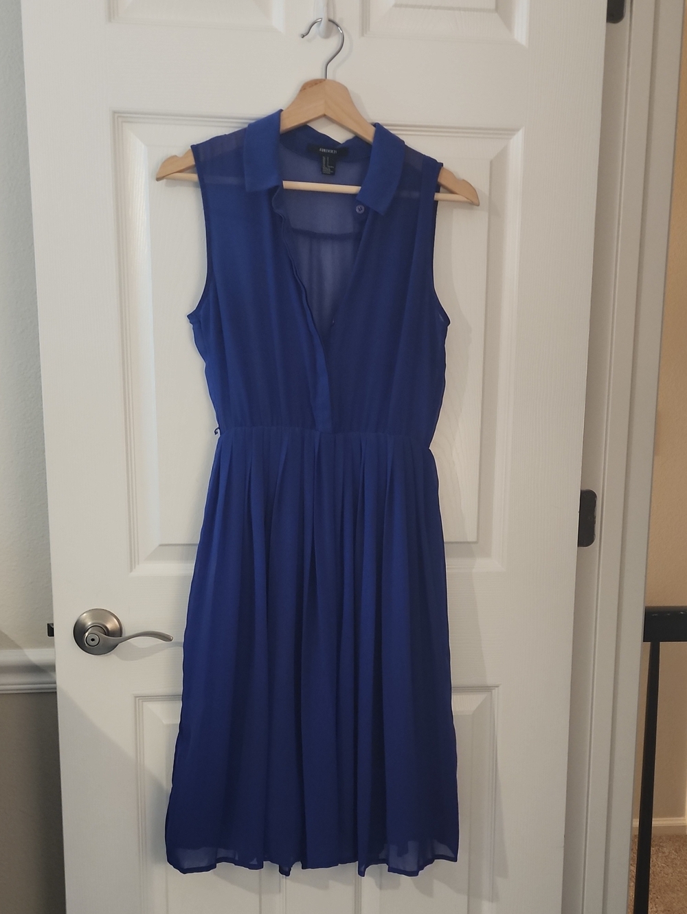 Forever 21 Royal Blue Sleeveless Collared Midi Dress